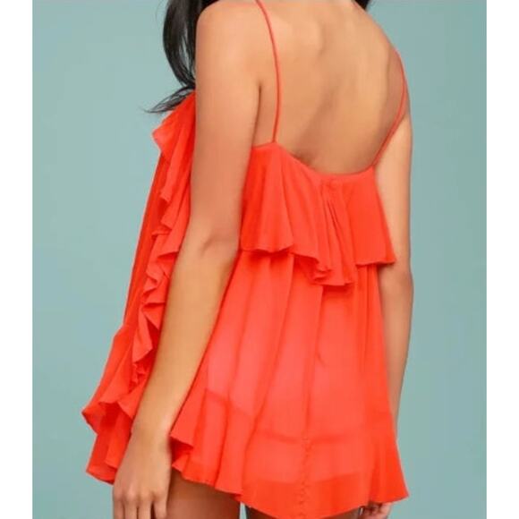 New NWT Free People OB637353 Cascades Cami Ruffle Spaghetti Strap Fire Orange - Picture 3 of 11